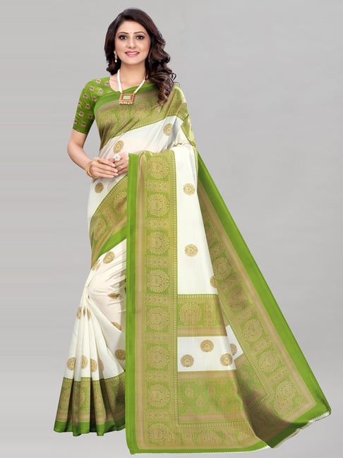 Satrani Green Printed Saree With Blouse Price in India