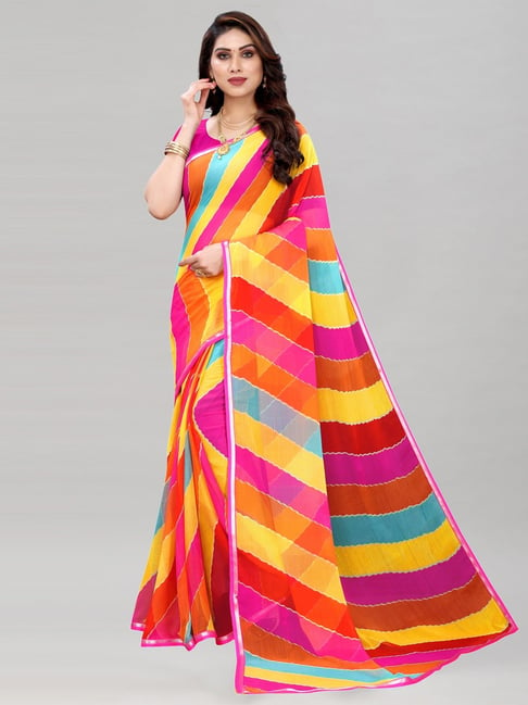 Satrani Multicolor Striped Saree With Blouse Price in India