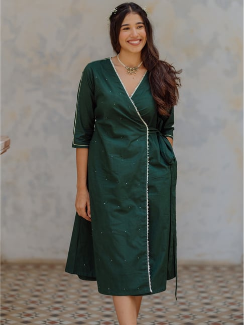Buy Okhai Green Pure Cotton A-Line Dress for Women's Online Tata