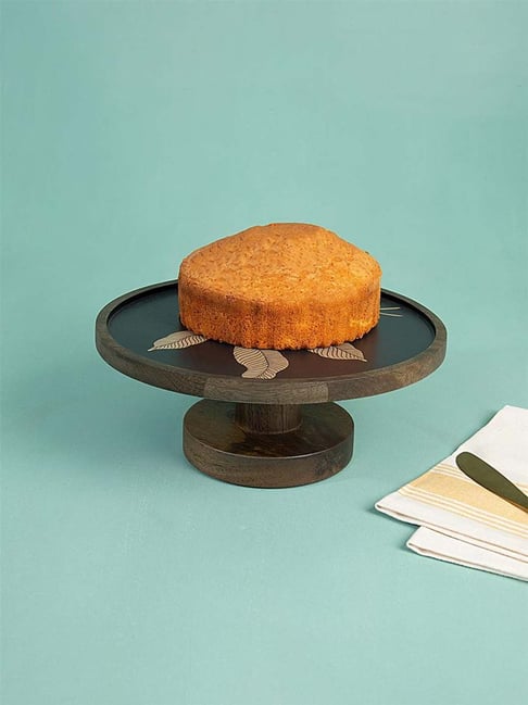 Ellementry Brown & Black Mango Wood Cake Stand - Set of 1