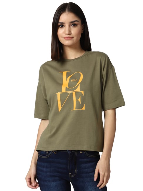 Forever 21 Olive Graphic Print Top