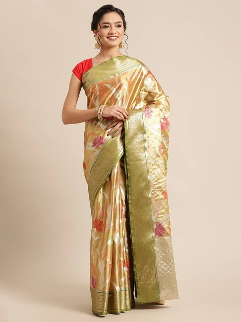Banarasi Silk Works  Woven Saree with Blouse Price in India