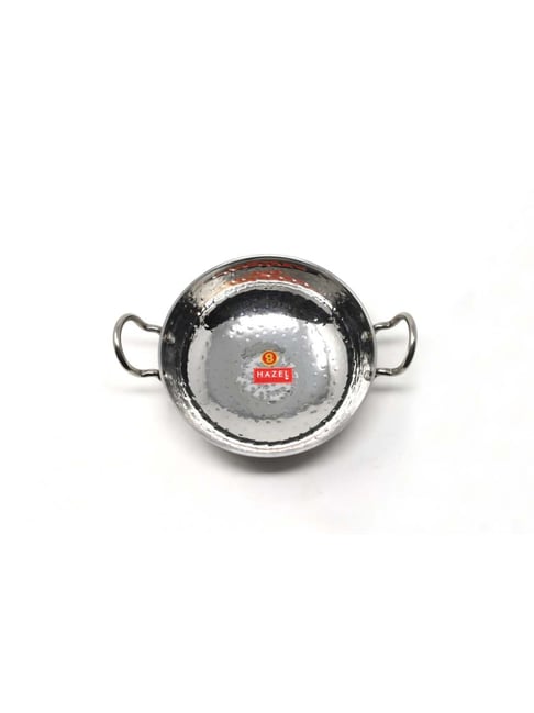 HAZEL Silver Hammered Tone Stainless Steel Kadai - Set of 1 (700 ML)-picture-18
