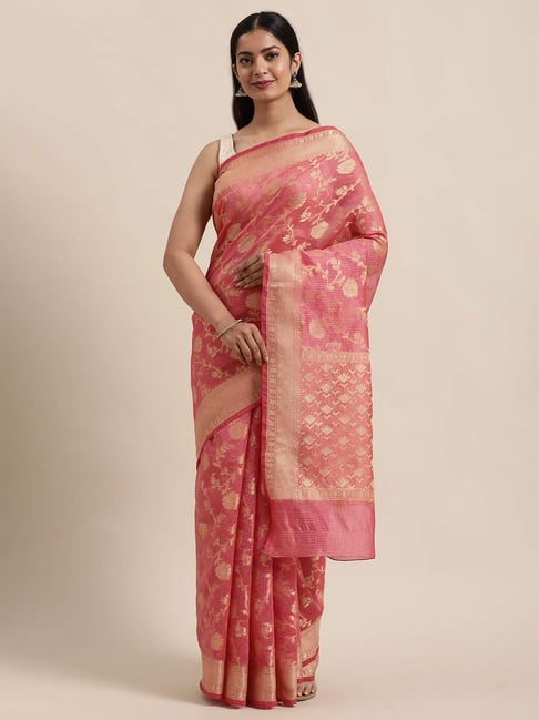 Geroo Jaipur Red Zari Woven Saree With Unstitched Blouse-picture-15