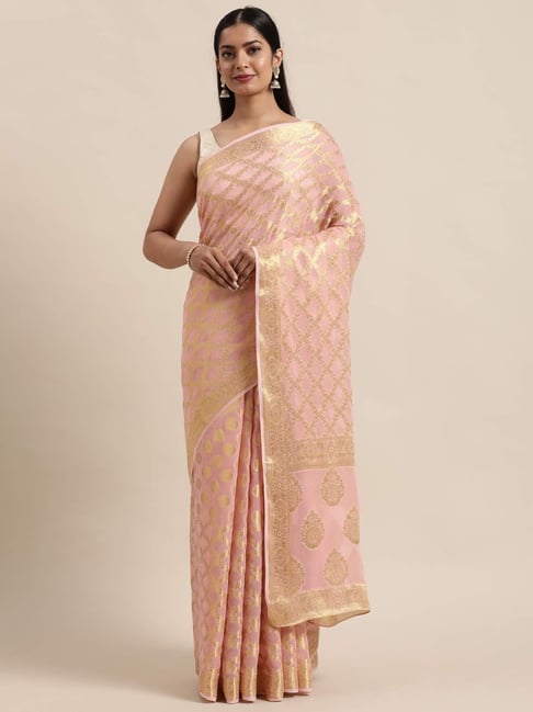 Geroo Jaipur Peach Zari Woven Saree With Unstitched Blouse-picture-47