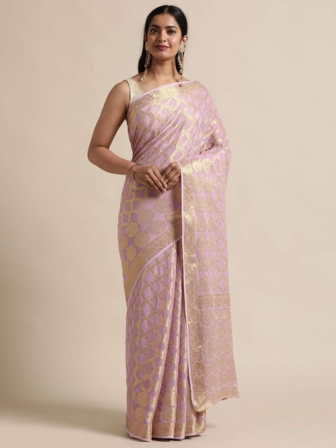Geroo Jaipur Peach Zari Saree With Unstitched Blouse-picture-43