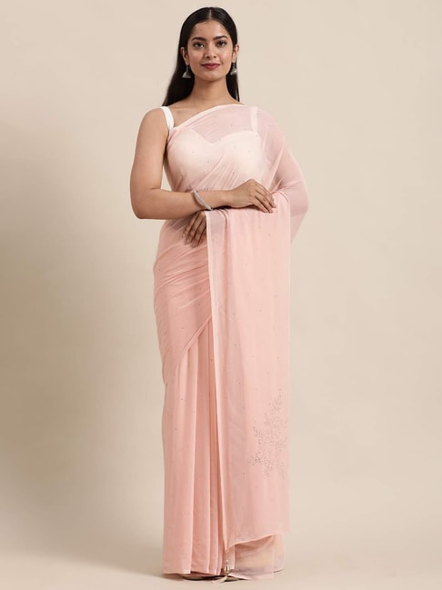 Geroo Jaipur Peach Embellished Saree With Unstitched Blouse Price in India