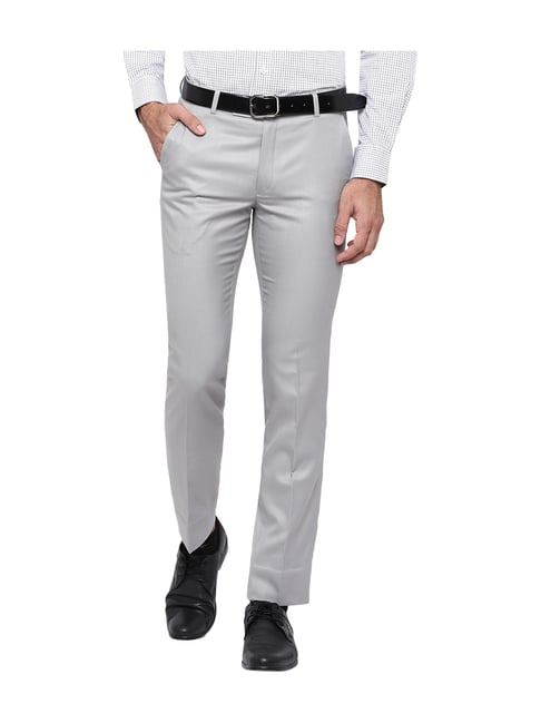 Buy Greenfibre Men Solid Grey Terry Rayon Slim Fit Formal Trouser online