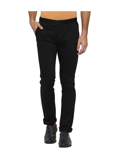 Buy Greenfibre Black Slim Fit Cotton Trousers Online