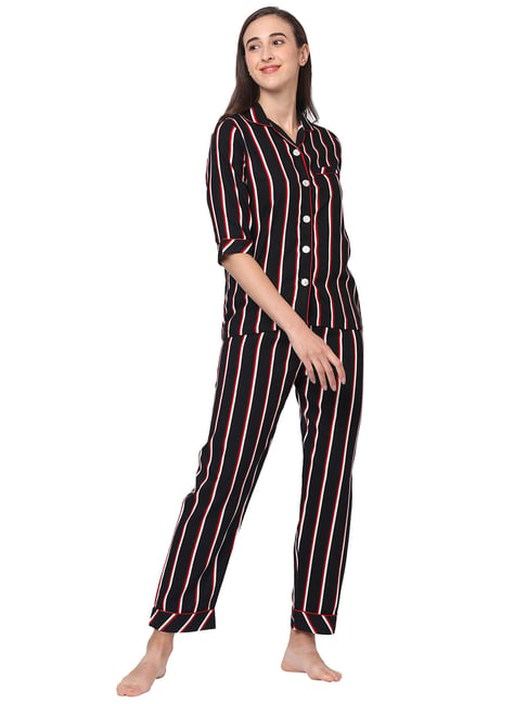 Sweet Dreams Black Striped Shirt With Pyjamas