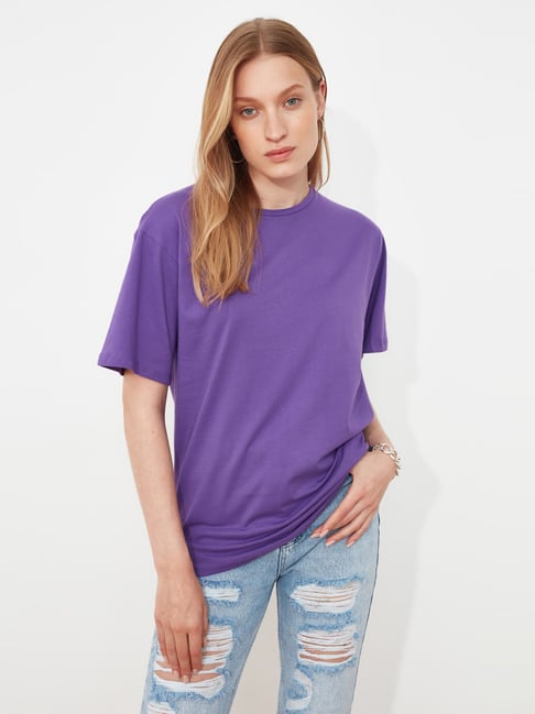 Trendyol Purple Cotton T-Shirt Price in India