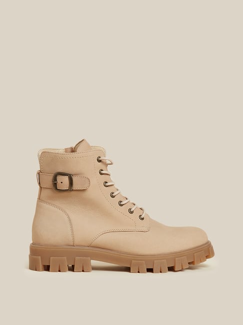 Buy LUNA BLU by Westside Beige High-Top Biker Boots Online at best ...