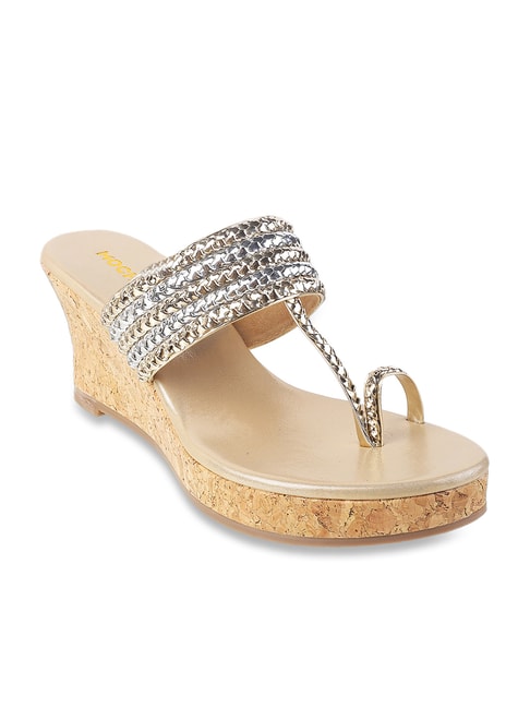 Mochi Women's Golden Toe Ring Wedges Price in India