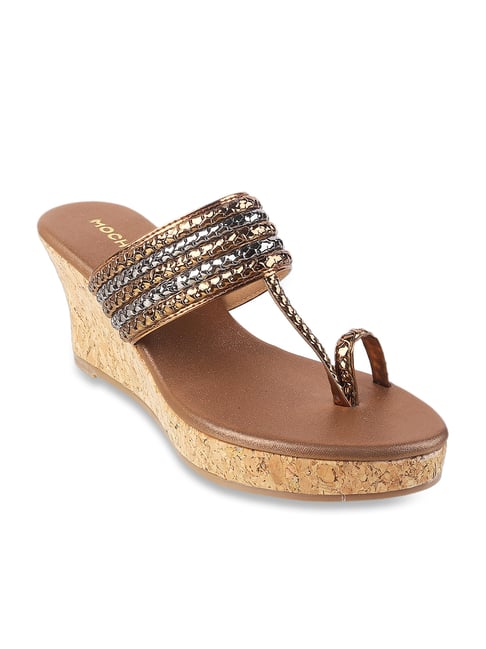 Mochi Women's Antique Gold Toe Ring Wedges Price in India