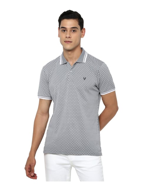 Allen Solly Grey Cotton Regular Fit Printed Polo T-Shirt