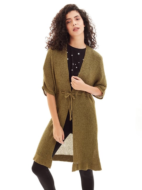 Cover Story Olive Self Design Long Shrug