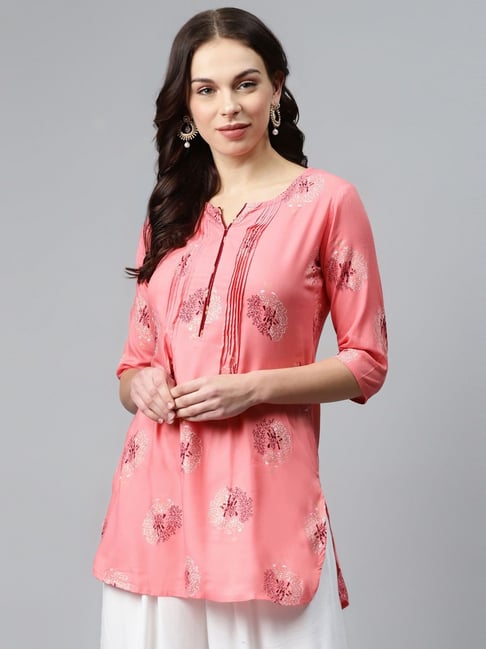 Anubhutee Pink Printed Straight Kurti Price in India