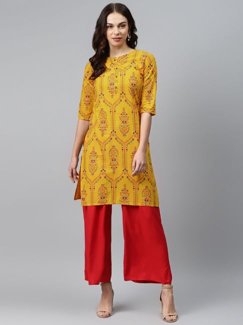 Anubhutee Yellow Printed Straight Kurti Price in India