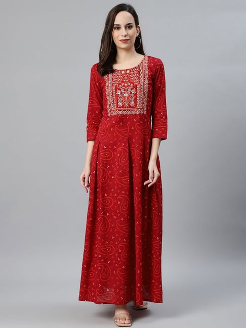 Anubhutee Red Embroidered A Line Kurti Price in India