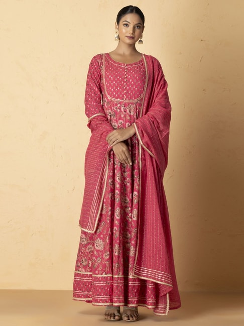 Tara-C-Tara Pink Embellished A Line Kurta With Dupatta Price in India