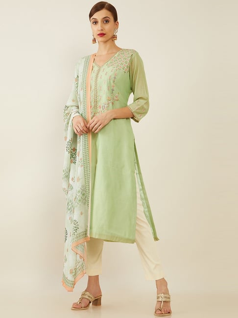 Soch Green Embroidered Kurta Pant Set With Duppata Price in India