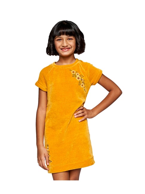 Buy Global Desi Girl Mustard Self Design Dress for Girls Clothing Online @  Tata CLiQ