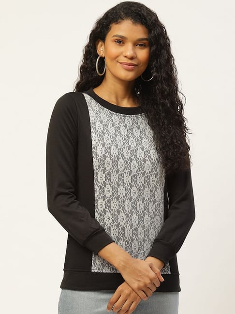 Buy Belle Fille Black Lace Sweatshirt for Women Online @ Tata CLiQ