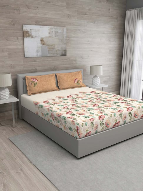 GM Beige & Orange 100% Cotton 144 TC Queen Bedsheet Set-picture-10