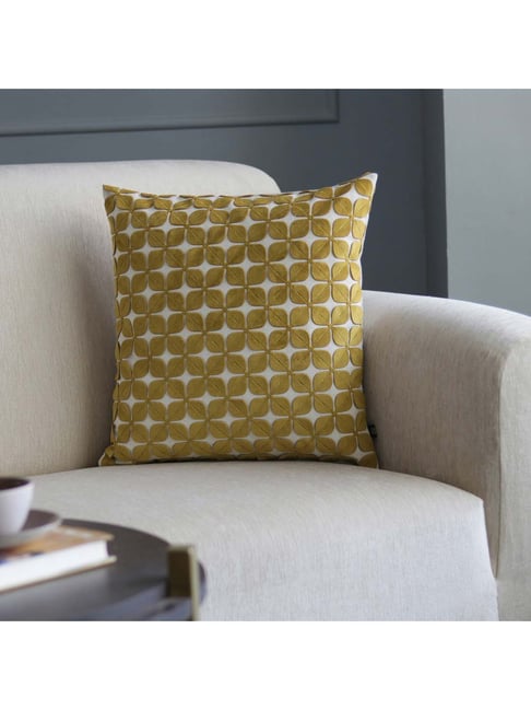 GM Mustard & White Cotton Blend Cushion Cover - Set of 1-picture-46