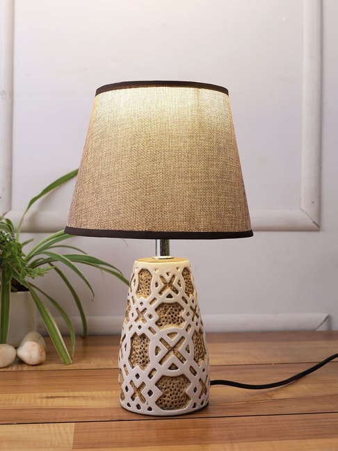 Tayhaa Brown White Ceramic Table, Bedside Lamp Shade Only Australia