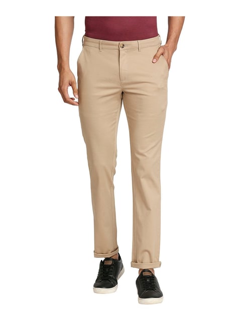 Buy Colorplus Beige Contemporary Fit Flat Front Trousers for Men Online   Tata CLiQ