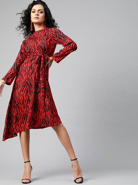 Melon by PlusS Red & Black Animal Print Dress Price in India