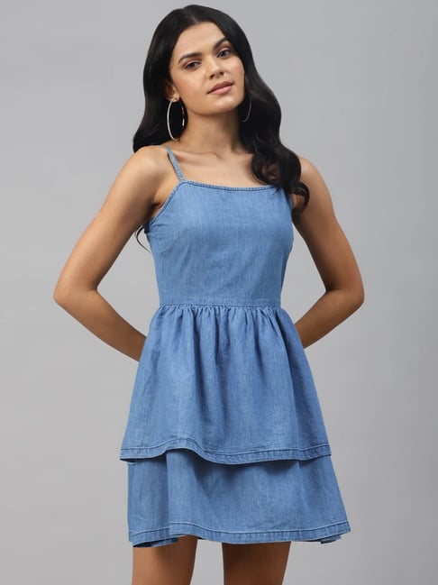 Melon by PlusS Blue Cotton Dress Price in India
