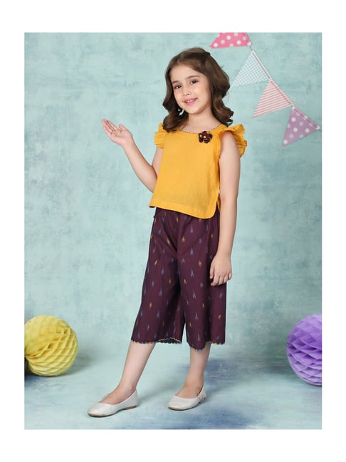 Fabindia Kids Yellow & Purple Applique Top with Capris-picture-18