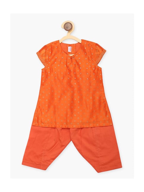 Fabindia Kids Orange & Peach Printed Kurta with Dhotis-picture-16