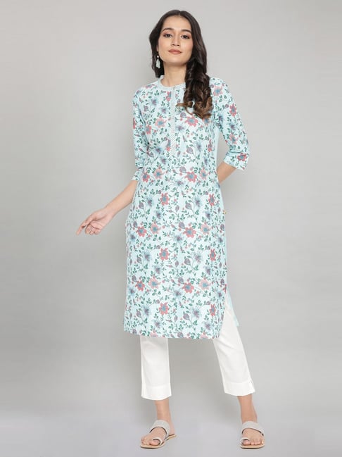 Aurelia Blue Cotton Printed Kurta Pant Set