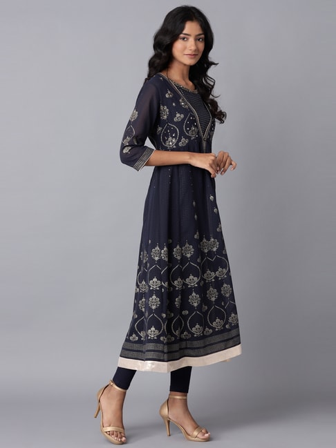 W Blue Embellished Kurta Tight Set Price in India
