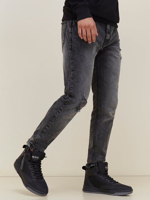 Buy Nuon by Westside Charcoal Rodeo Crop Distressed Jeans Online