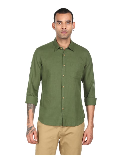 Buy AD by Arvind Olive Green Cotton Regular Fit Shirt for Mens Online @  Tata CLiQ