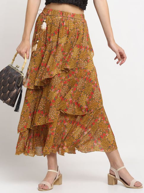 Global Republic Yellow Printed Skirt Price in India