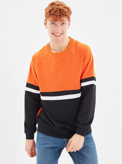 Trendyol Colour Block Sweatshirt Trendyol Orange Black Regular