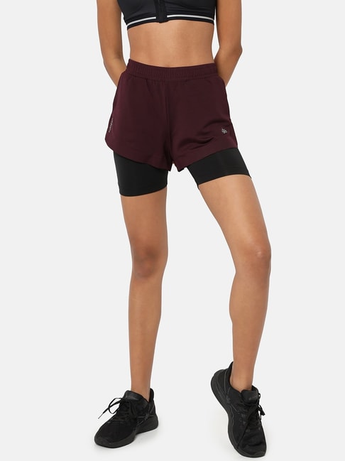 Buy Cultsport Wine & Black Regular Fit Shorts with Inner Tights for Women  Online @ Tata CLiQ