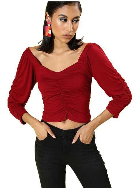 Sera Maroon Floral Print Crop Top-picture-22