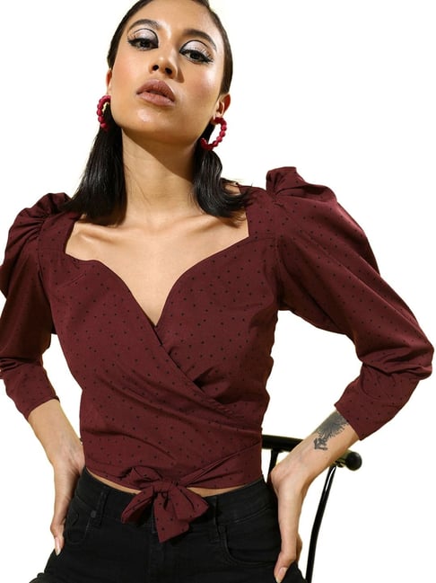 Sera Maroon Polka Dots Crop Top-picture-23