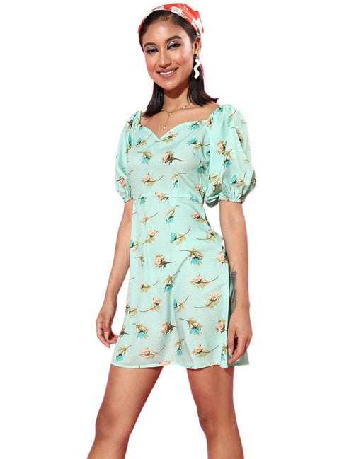 Sera Blue Floral Print A-Line Dress-picture-30