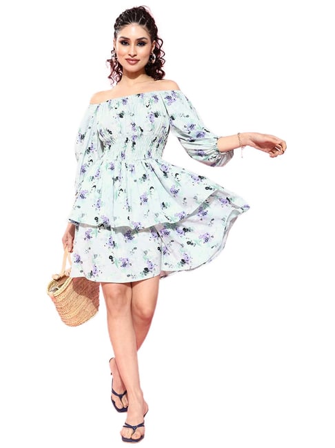 Sera Blue Floral Print A-Line Dress-picture-13