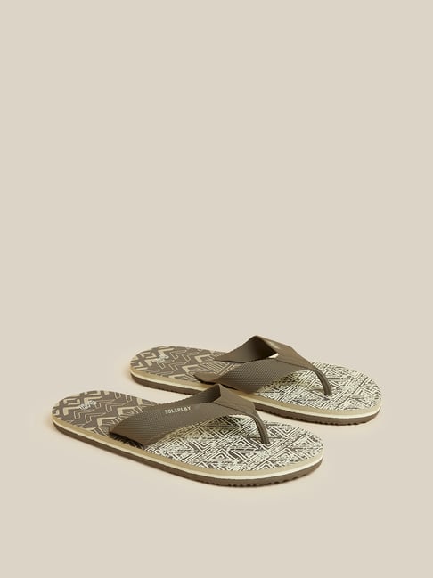 Buy SOLEPLAY by Westside Taupe Aztec Design Flip-Flops Online at best ...