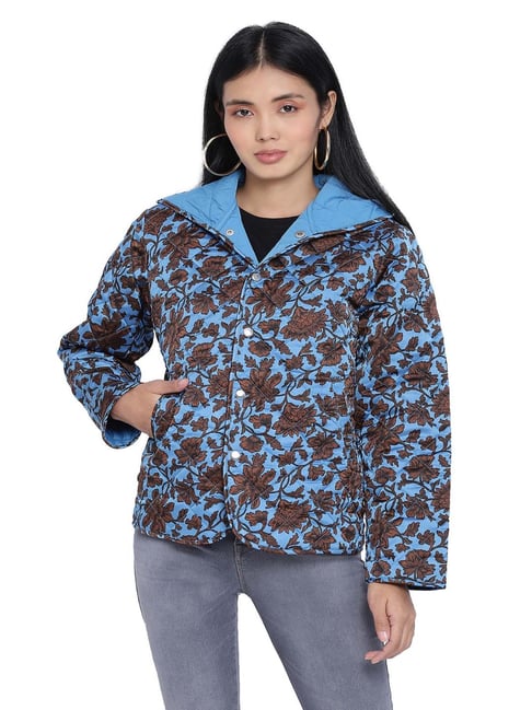 Oxolloxo Blue & Brown Floral Print Jacket