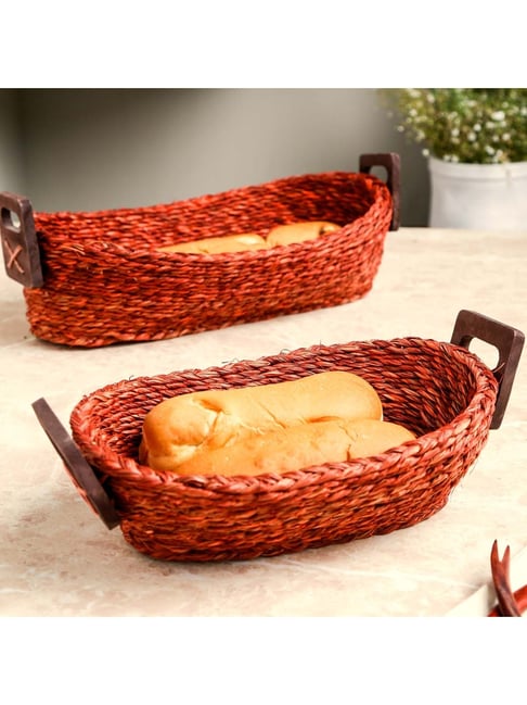 Unravel India Red Sabai Grass Bread Basket - Set of 2