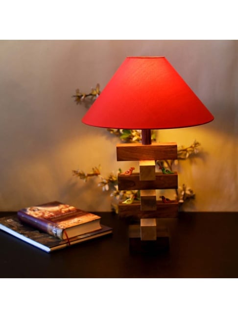 Unravel India Red & Brown Wood Table Lamp - Set of 1-picture-46